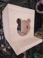 Chinchilla Hanging Hideout House, Open View Back and Front Ledge, Side Cage Mount Kiln Dried Pine Hardware Incl.