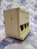 Hay Feeder Box with 3 Front Chinchilla Face Feeder Cut Outs and Hinged Top 10" x 8" x 7.5" with Ledge Tray and Back Mounts for Cage Stability Kiln Dried Pine